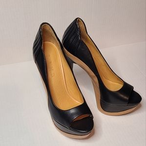 L.A.M.B. Black/ Tan open toe Pumps 5.5M